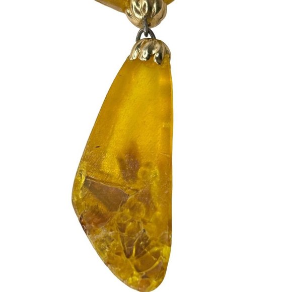 Vintage Yellow Faux Amber Resin Art Deco Style Brooch Pink 2.5" Drop - Picture 5 of 6